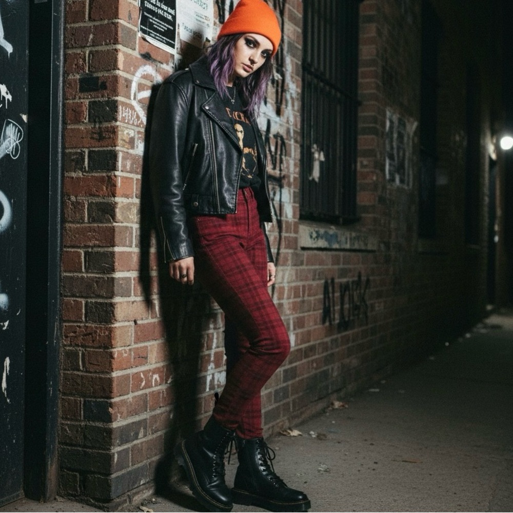 American Eagle Burgundy Plaid Ultra Stretch Skinny Jeans - Juniors 0